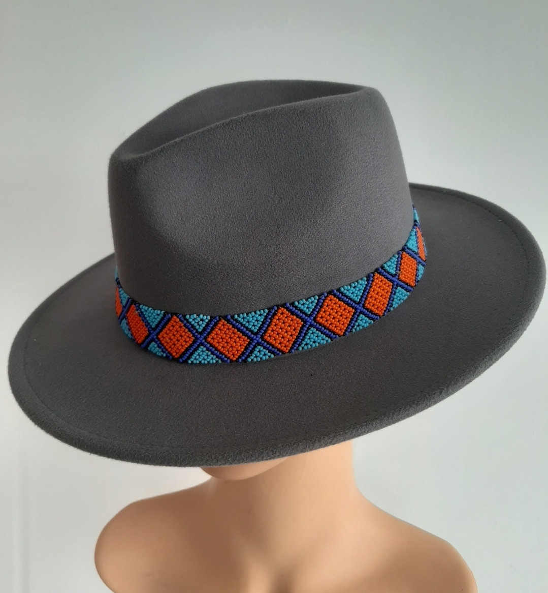 Grey Coloured Beaded Band Fedora