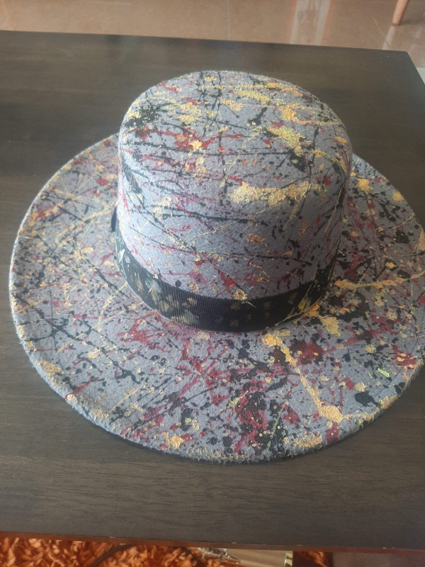 Grey Multi Coloured Splash Fedora Hat