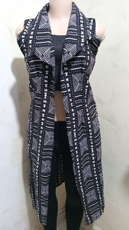 Sleeveless Kente Kimono With Collar