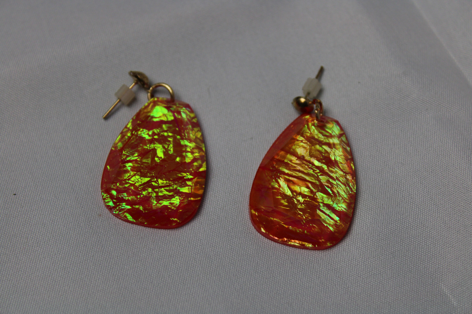 Orange And Gold Crushed Detail Earrings