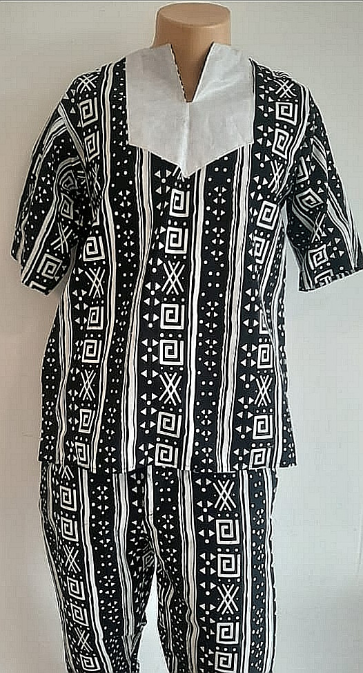 Black And White Tribal Print Kitenge Pants And Top Set