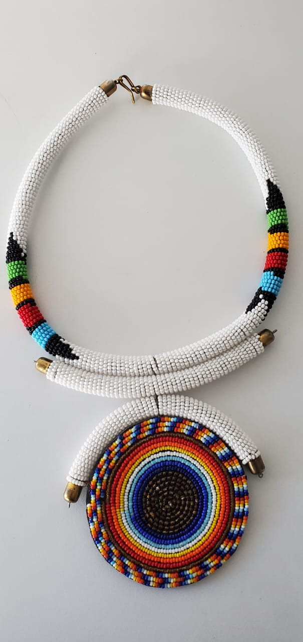 White Beaded Design hanging necklace