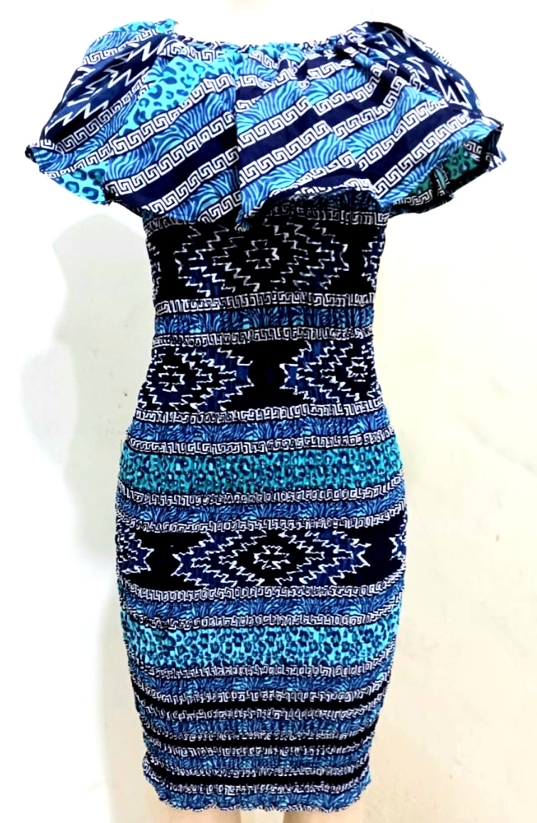 Blue Floral Spandex Kitenge Dress