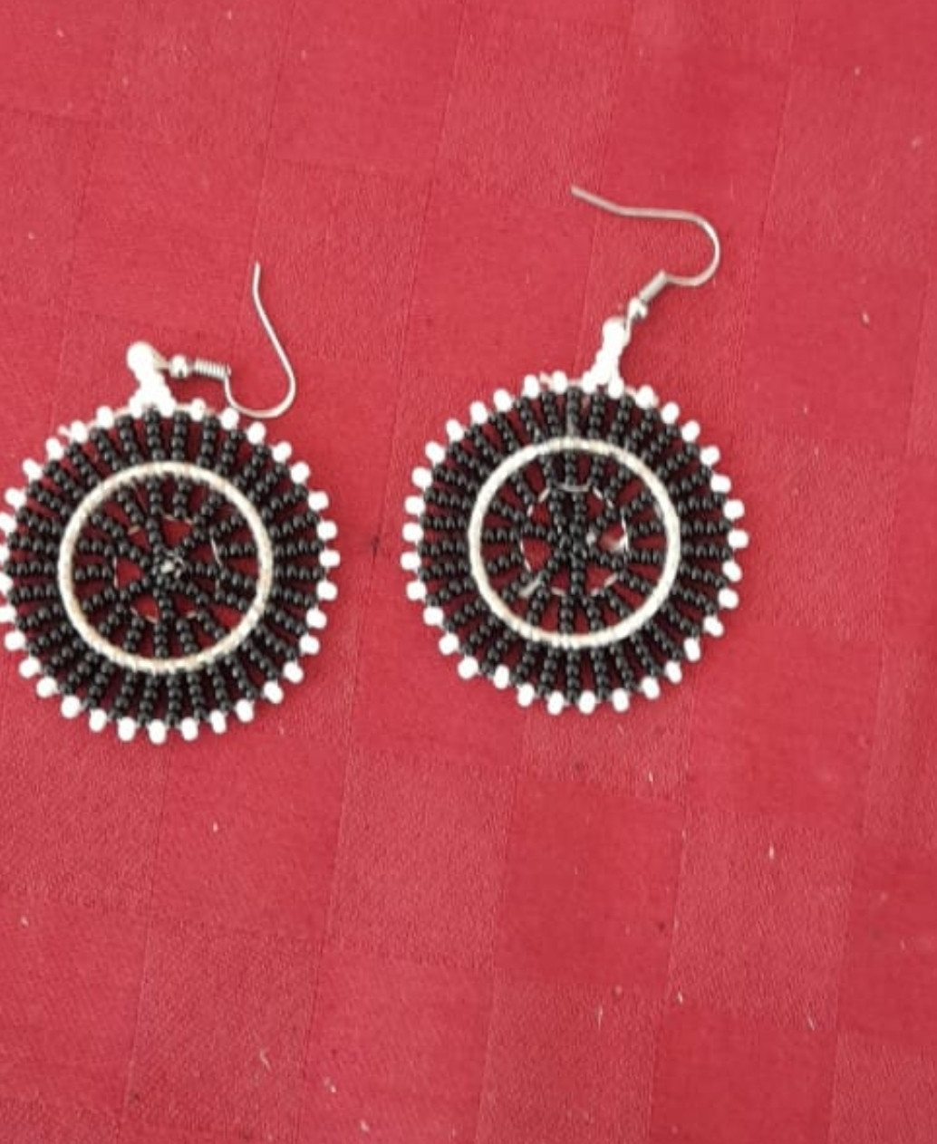 Black Round Dotted Beaded Earrings
