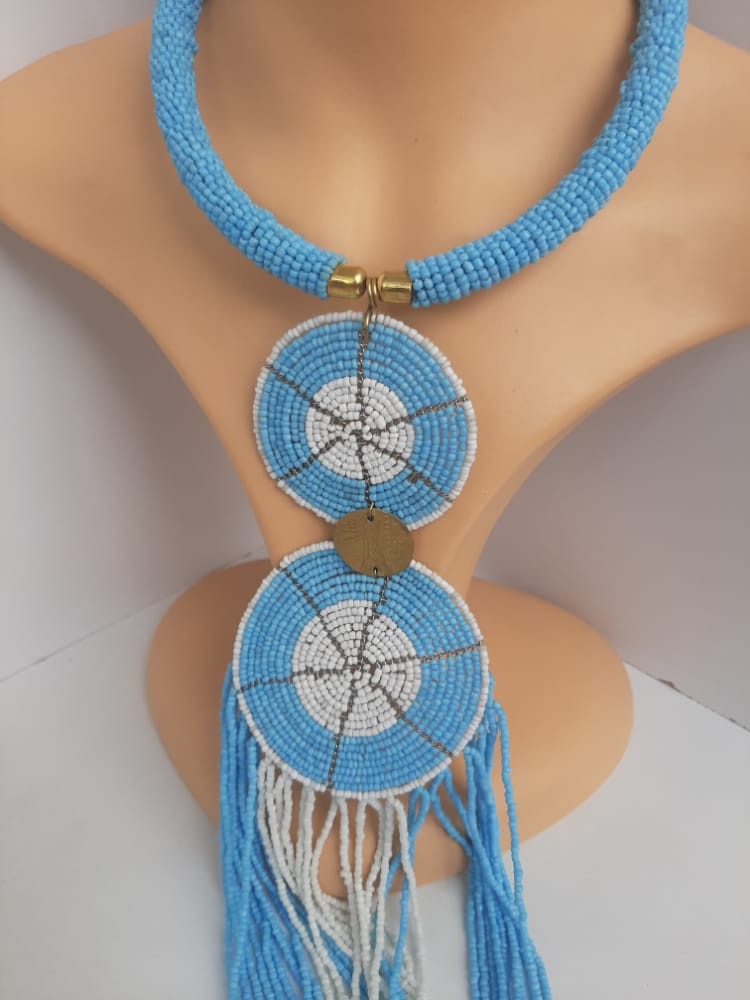 Blue White Hanging Necklace