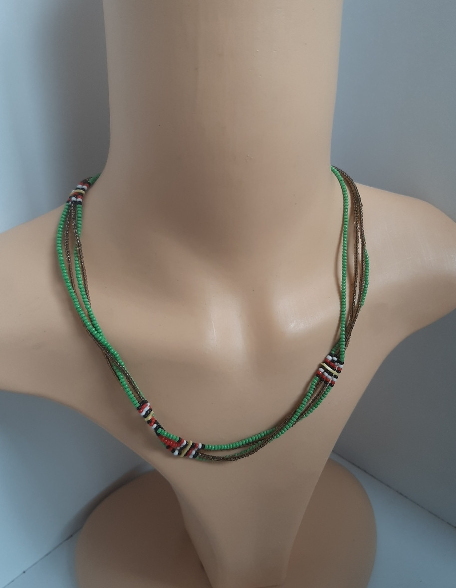 Green & Brown Four String Necklace