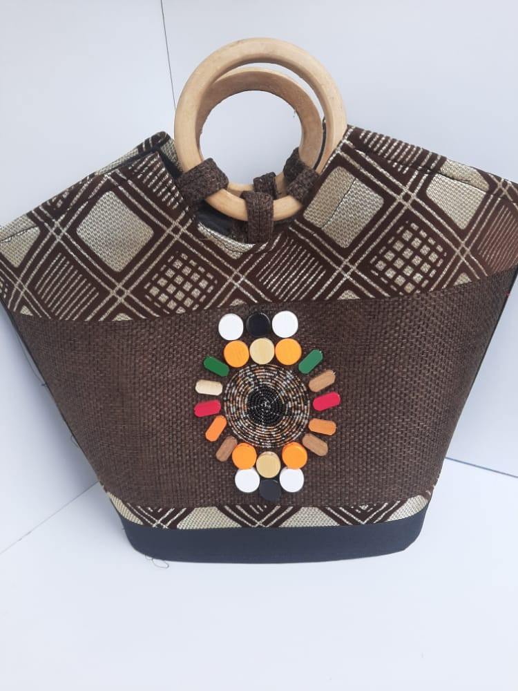 Brown African Beaded Bag