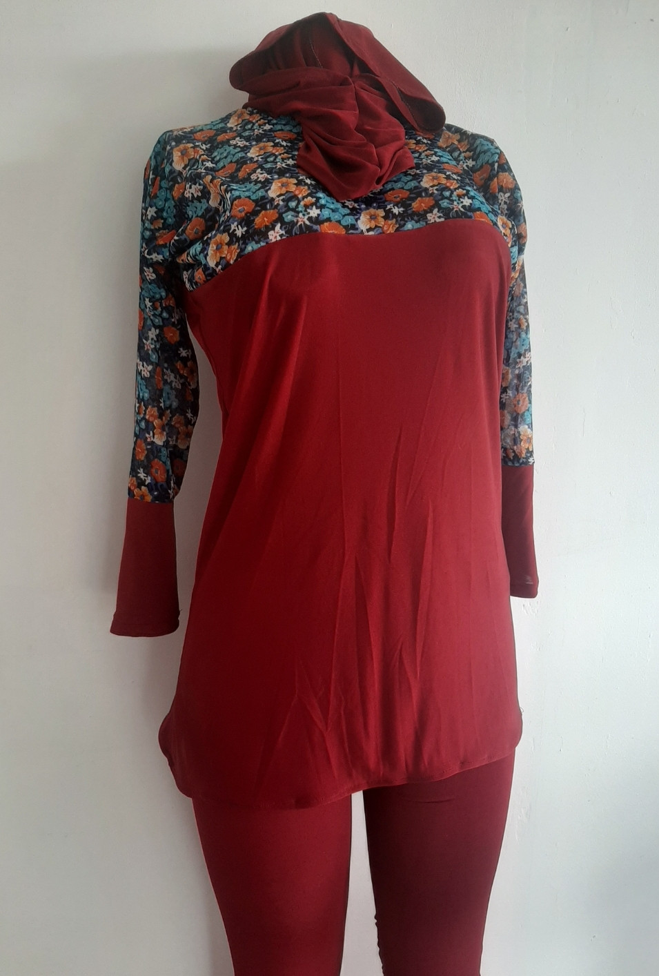 Maroon Ankara Islamic Swim Suit