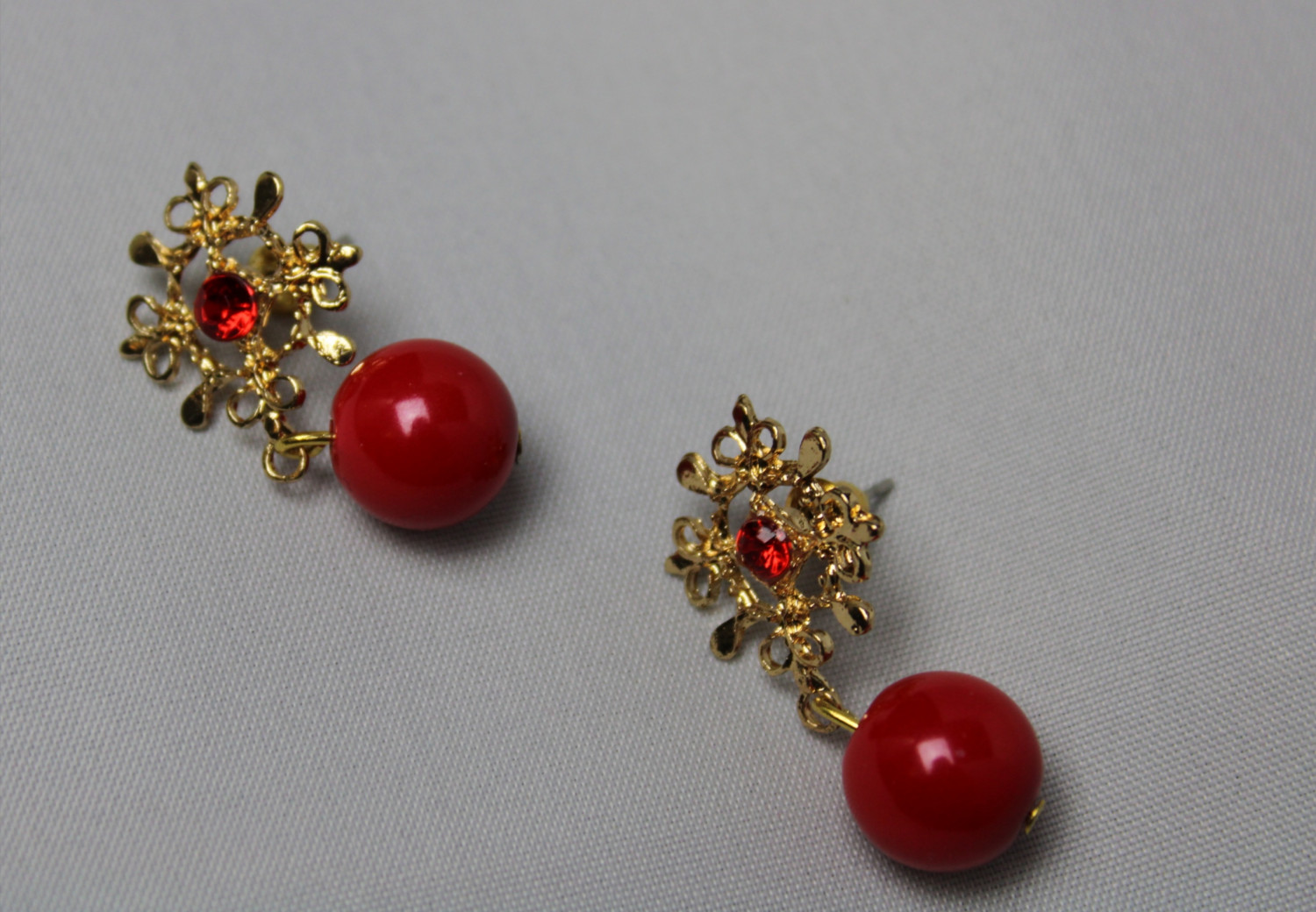 Red Round Beaded Earrings
