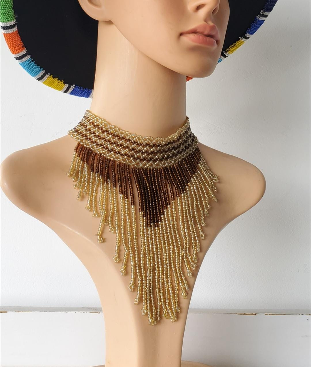Cream and Brown Triangle Neck chocker