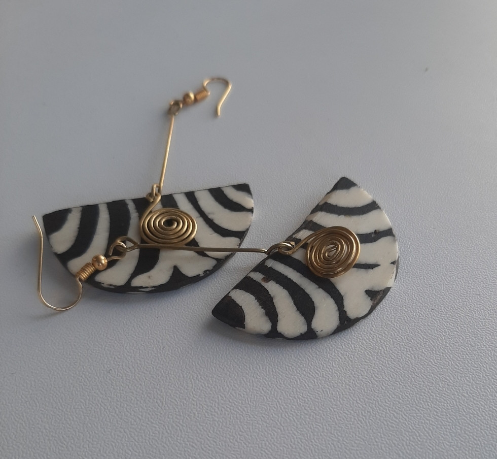 Zebra Bone and Brass Earrings