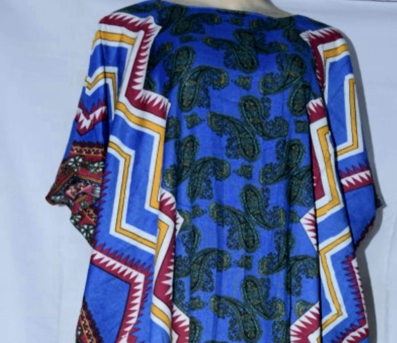 Long Blue Zigzag Viscose Free Dress