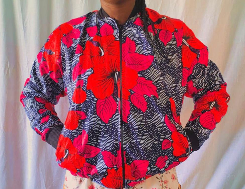 Grey-red Flowered Boyfriend Jacket