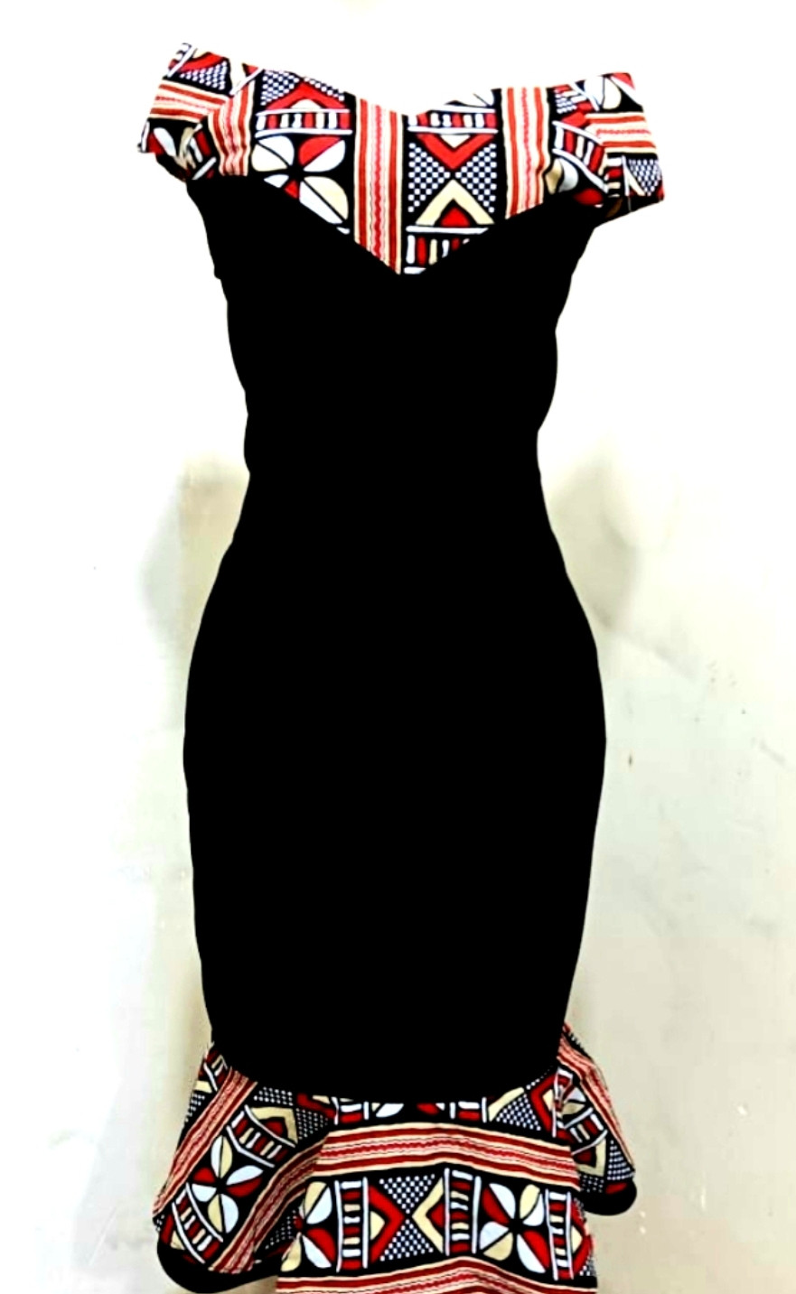 Stylish Black Dress With Kitenge Finish