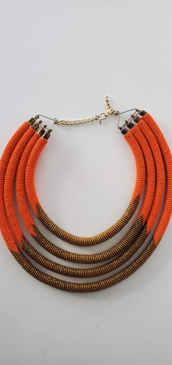 Three layered Orange and Gold Necklace