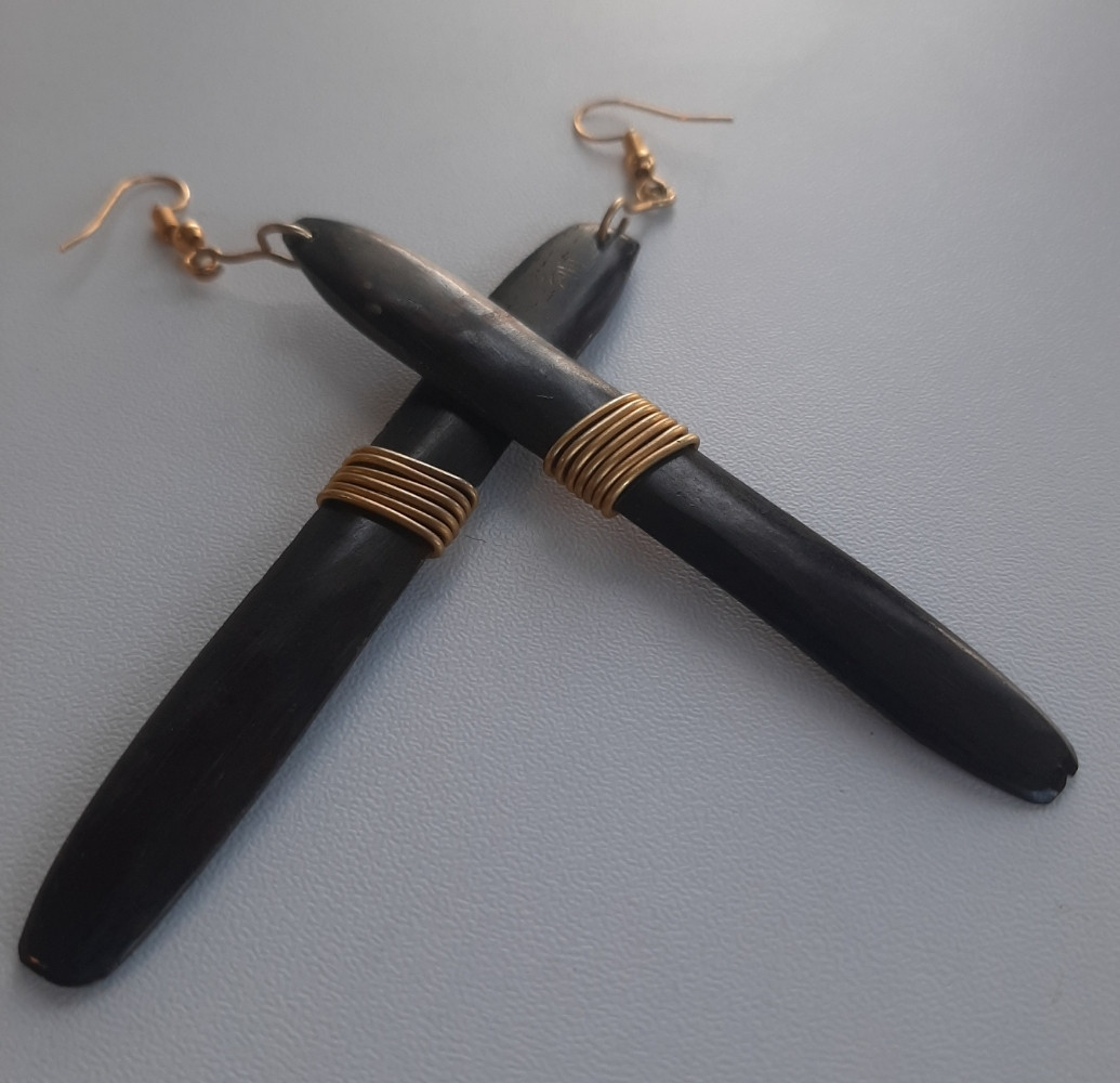 Pen style Bone and Brass Earrings
