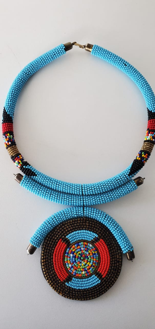 Light Blue  Beaded hanging Necklace