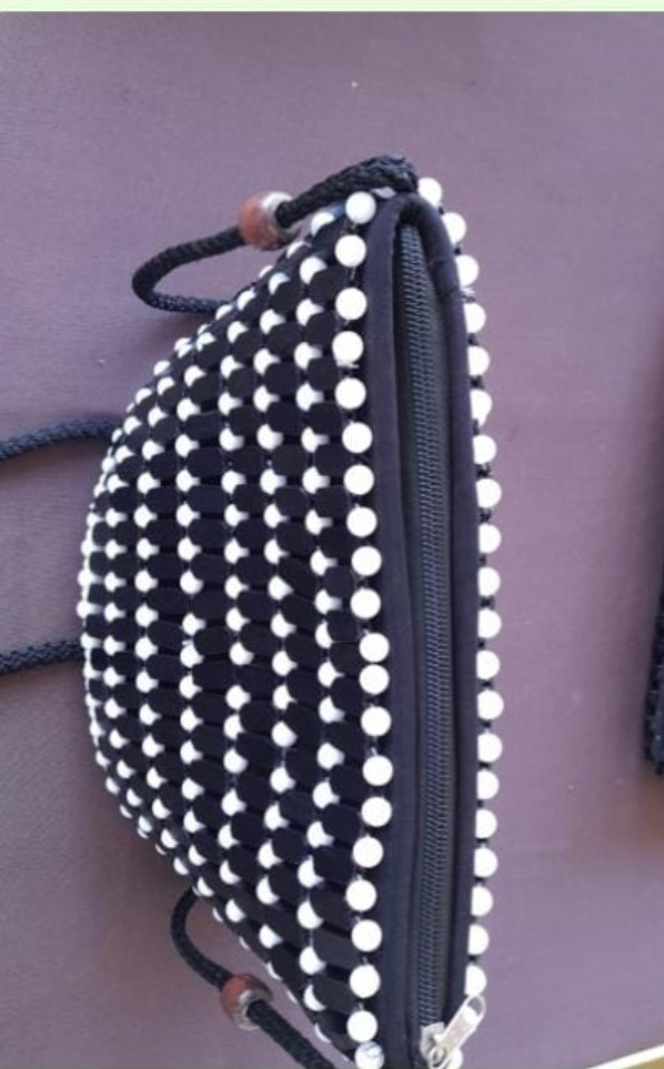 Big White and Black Beaded Handbag