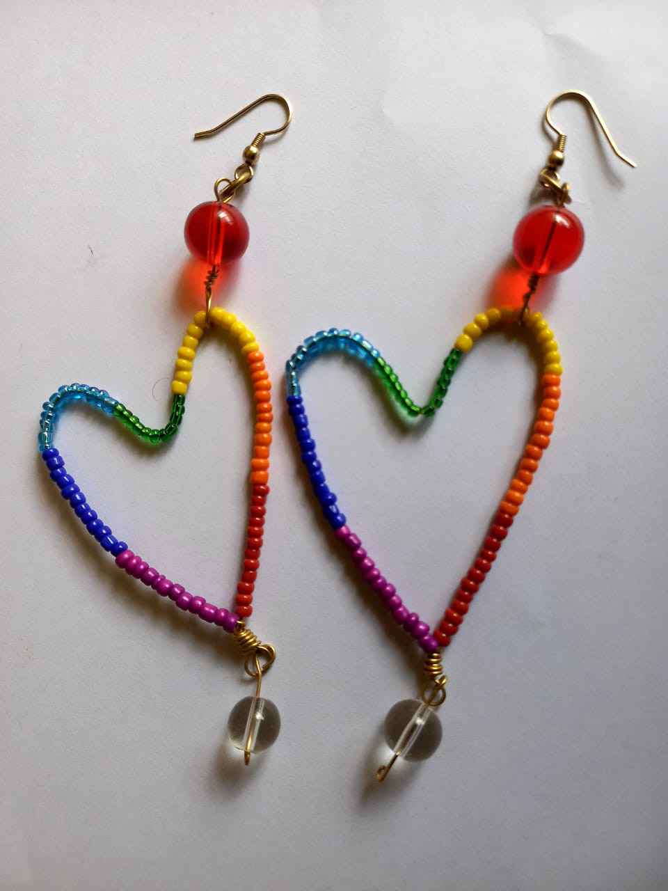 Heart Shaped Rainbow Beaded Earrings