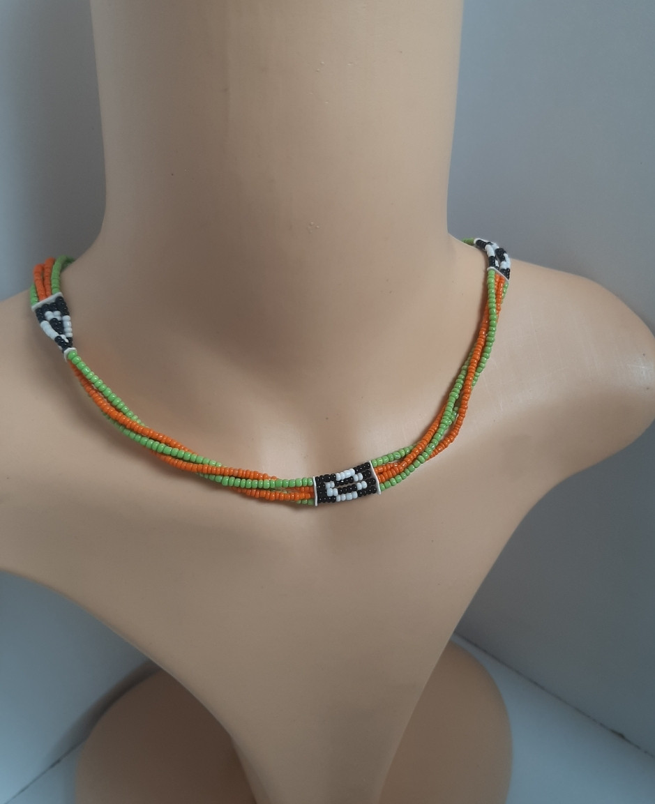 Green & Orange Four String Necklace