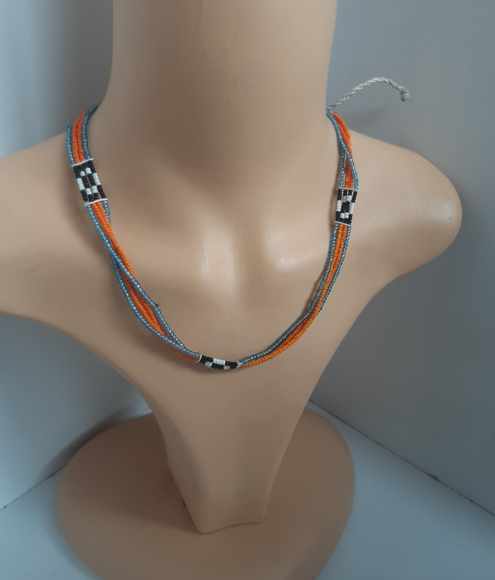 Orange & Blue Four String Necklace