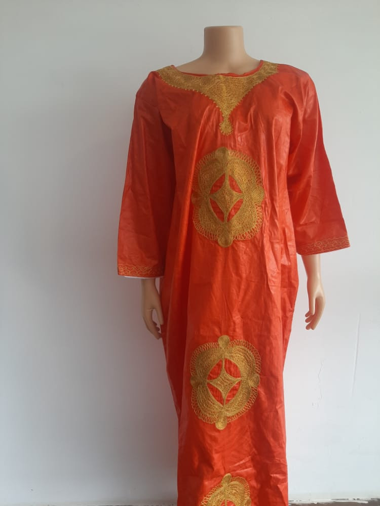 Orange Embroidered Free Flowing African dress