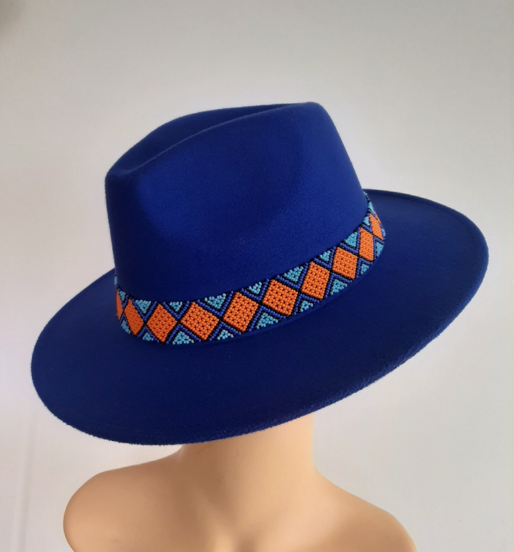 Blue Coloured Beaded Band Fedora