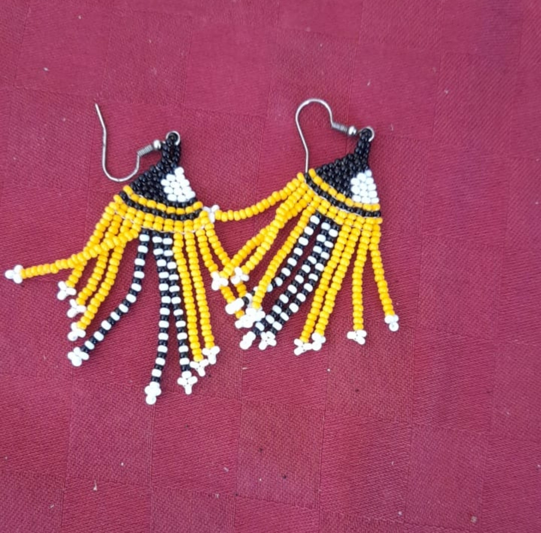 Yellow Dotted fall Beaded Earrings