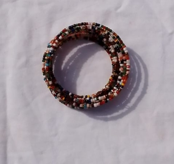 Multi Coloured Dotted Spiral Beaded Bangle