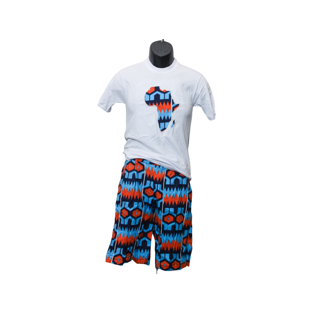 Kente Shorts with Plain T-shirt