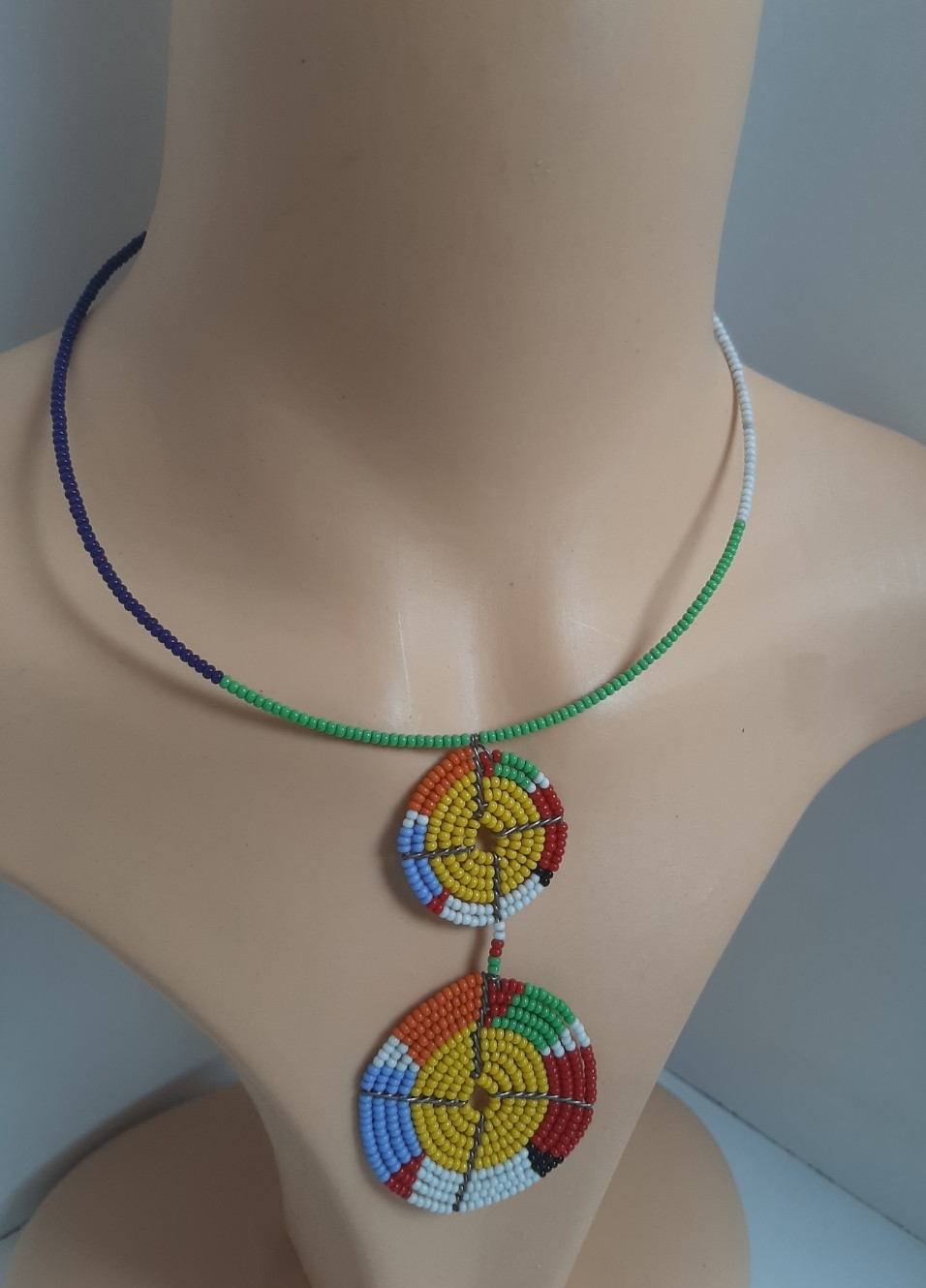 Double Beaded Round Pendant Necklace