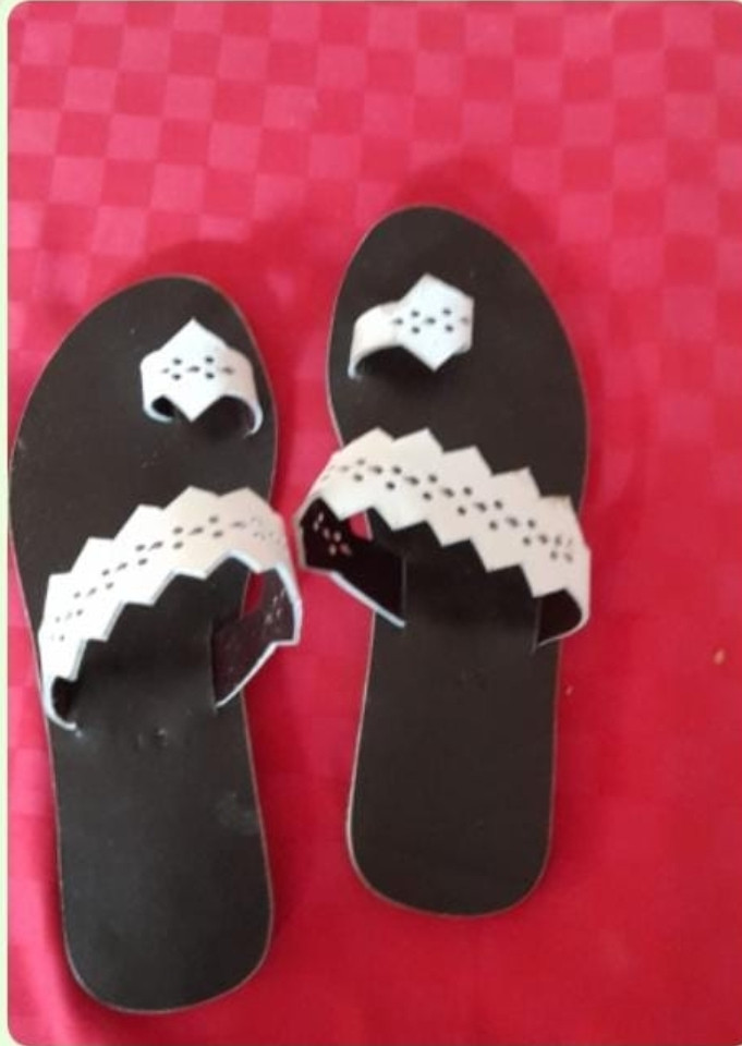 Ladies White Striped Sandals