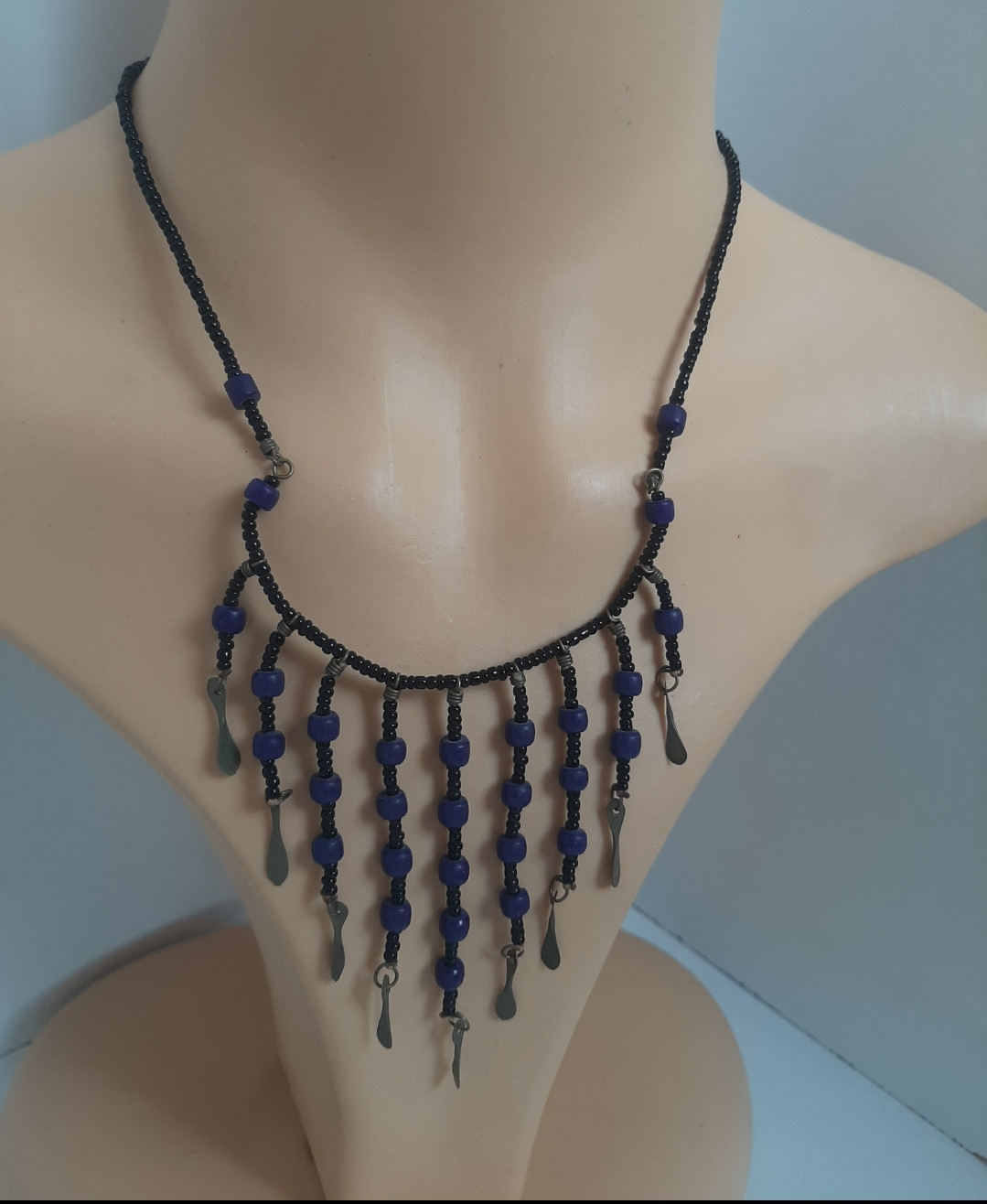 Black Stripped Collar Beaded Necklace