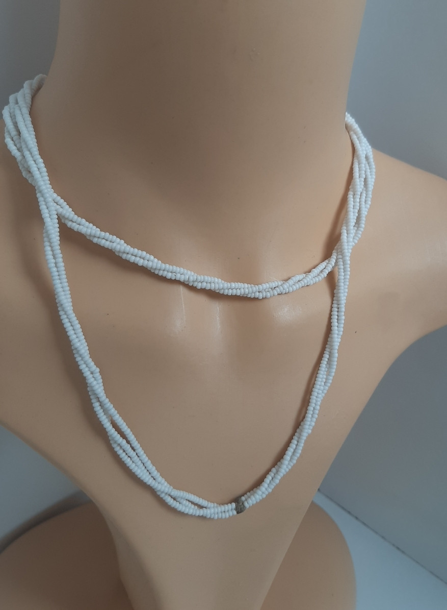 White Opera Beaded Necklace