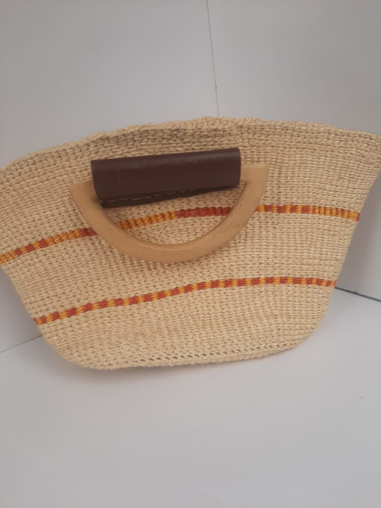Small Sisal Woven Basket With Wooden Handles
