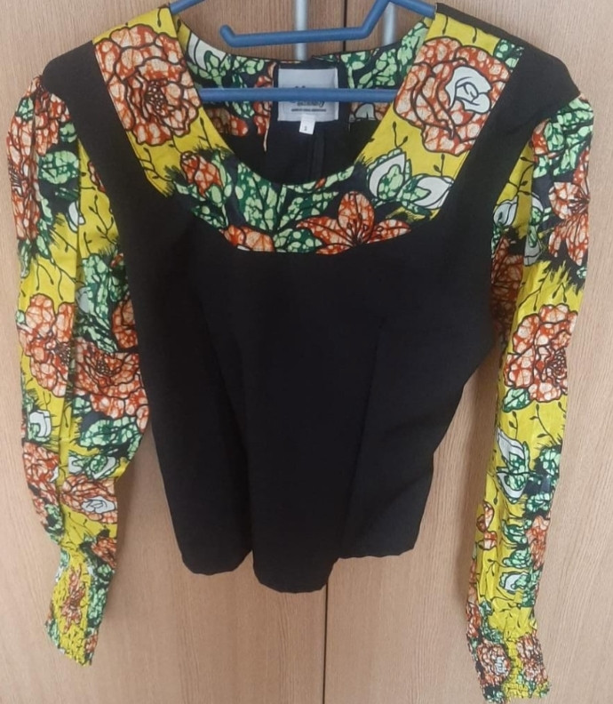 Long Sleeved Mixed Fabric Top