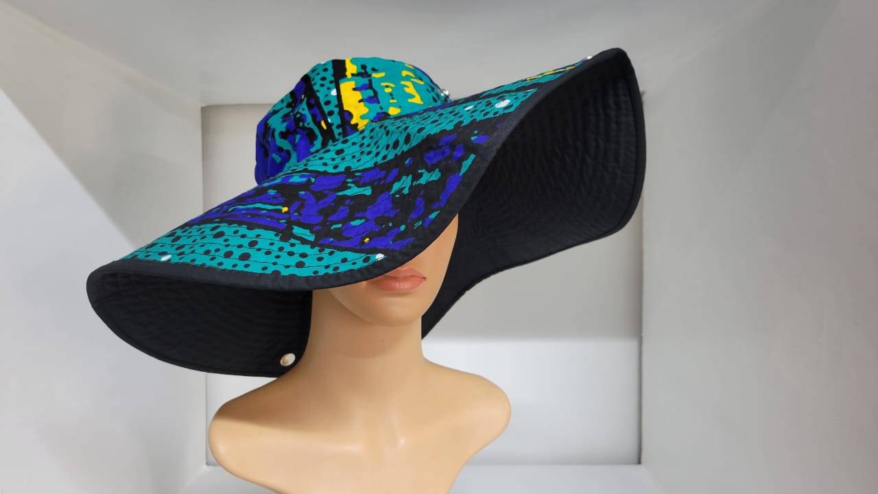 Ankara Hat with shades of Blue and Green