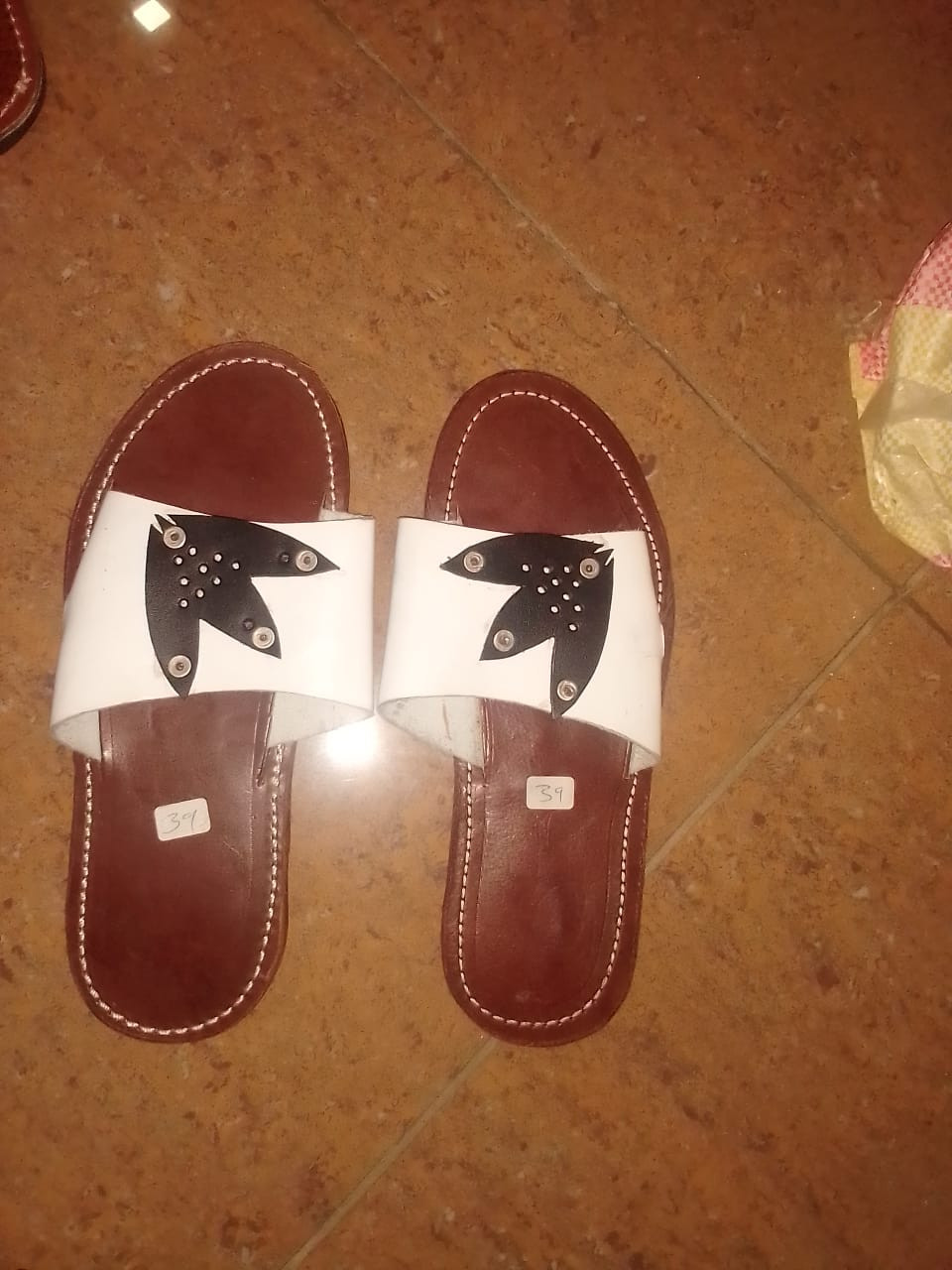 Handmade White And Black Print Leather Sandals for men.