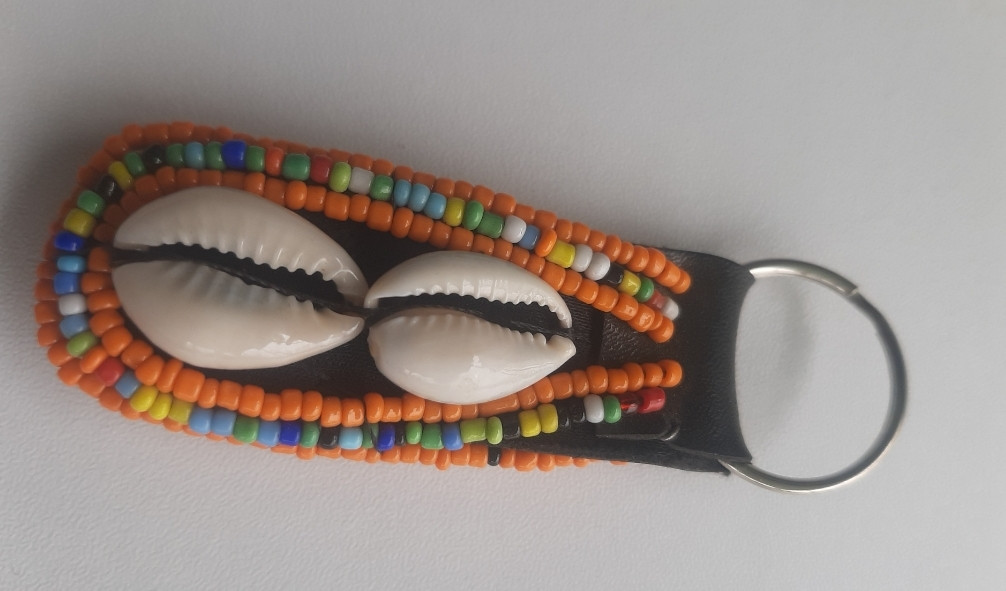Orange Leather Beaded Key Holder