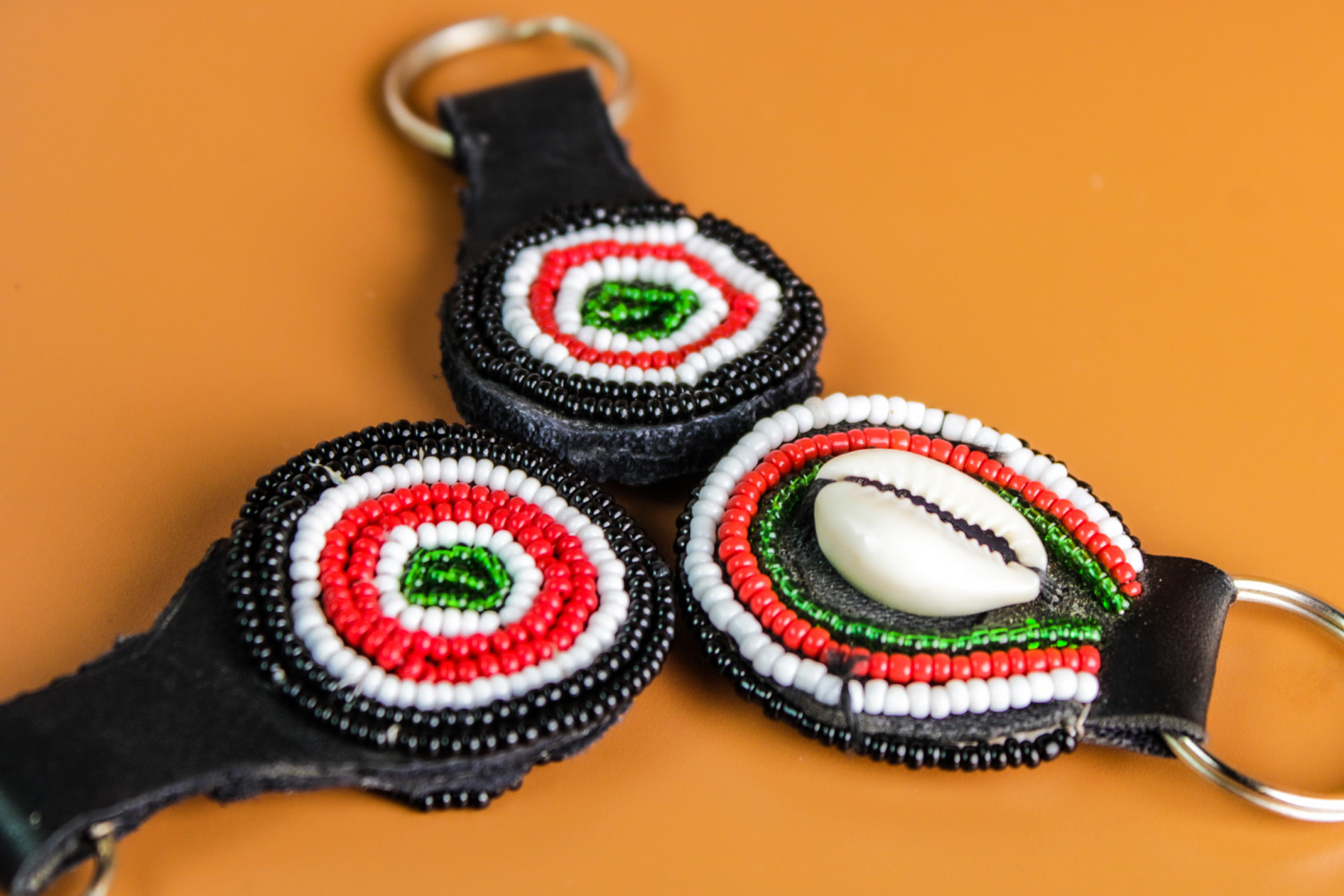 Kenyan Flag Beaded Round Key Ring (3)