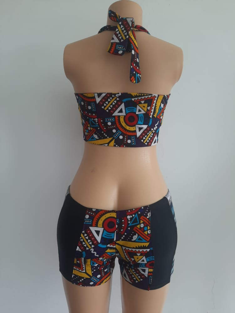 Ankara Bikini and Shorts Set