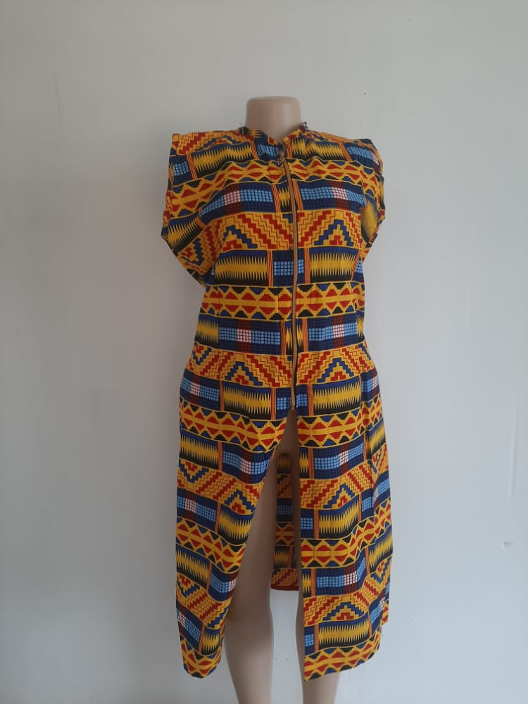 Sleeveless Kimono Jacket With Front Slit