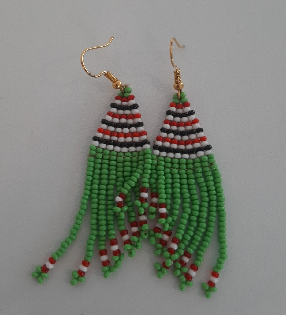 Green Fall Beaded  Earrings