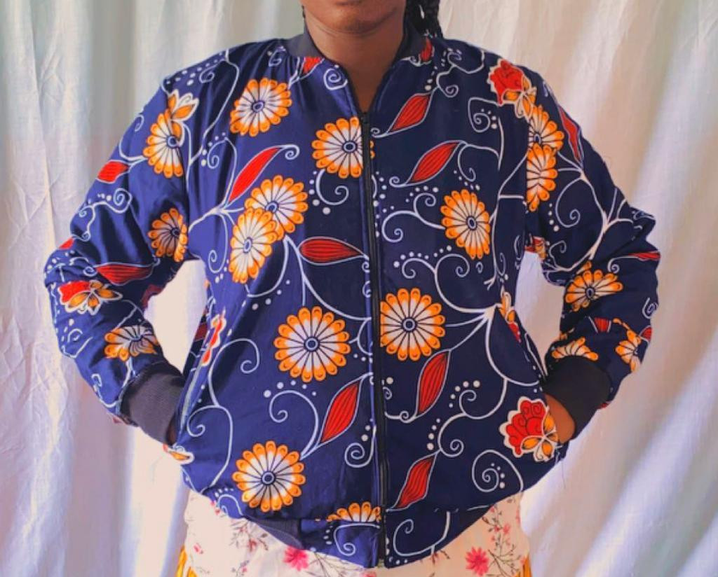 Navy Blue Flowered Boyfriend Jacket