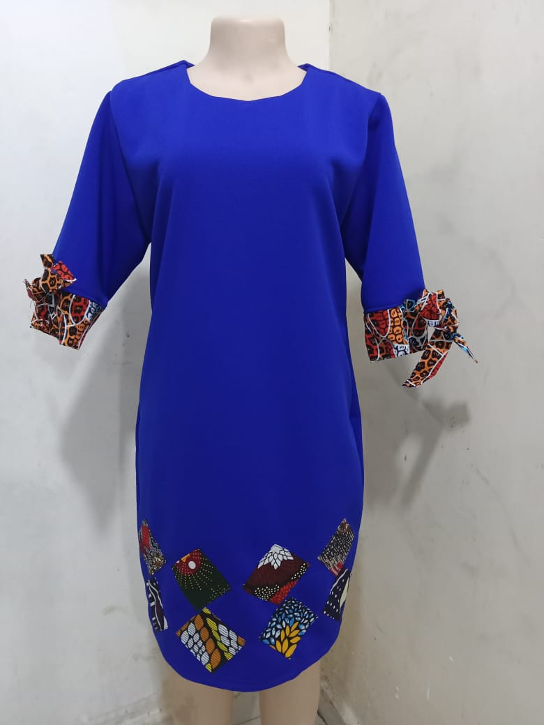 Royal Blue Mini Dress With Animal print Patch Work