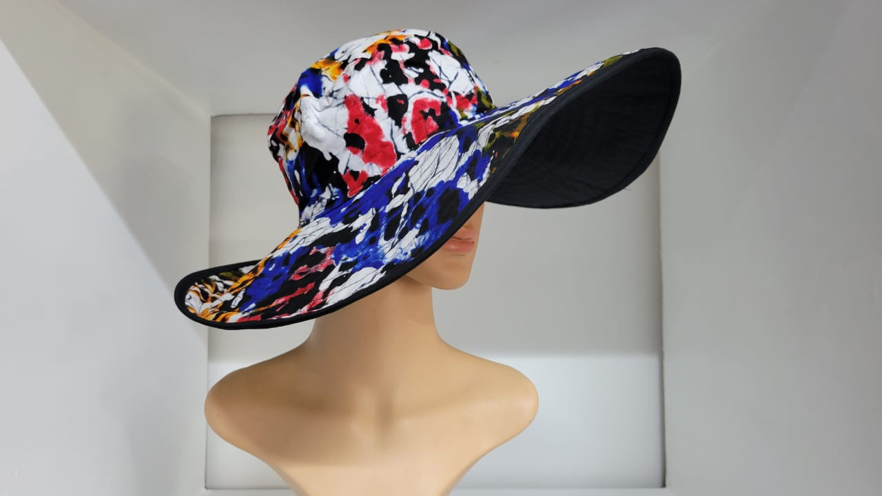 Ankara Hat with Shades of Blue and White