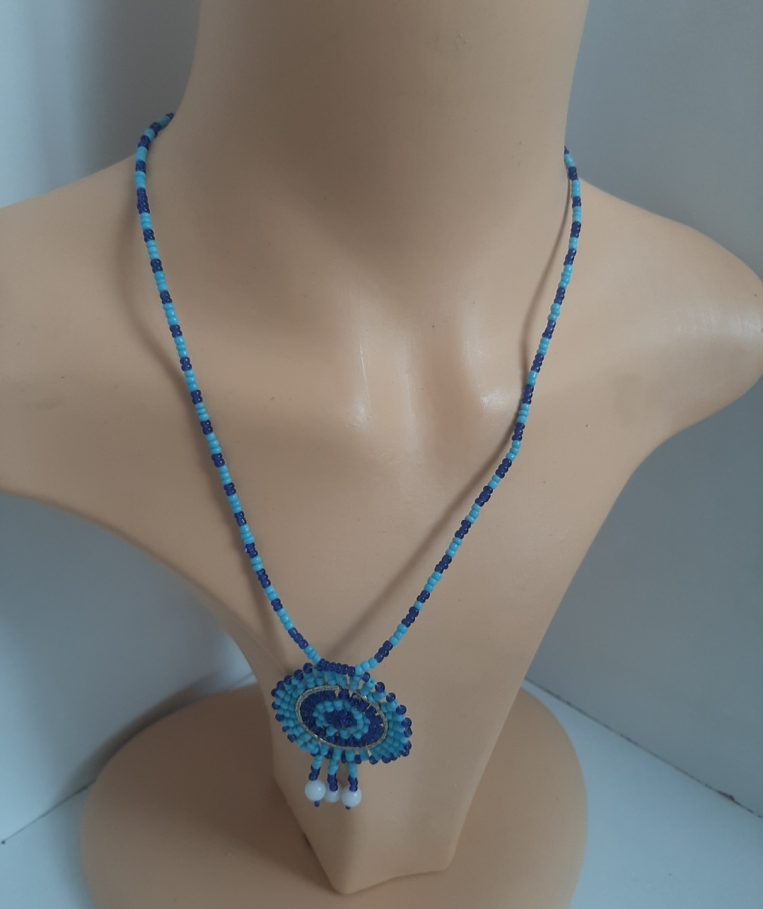 Blue  Beaded Pendant Necklace