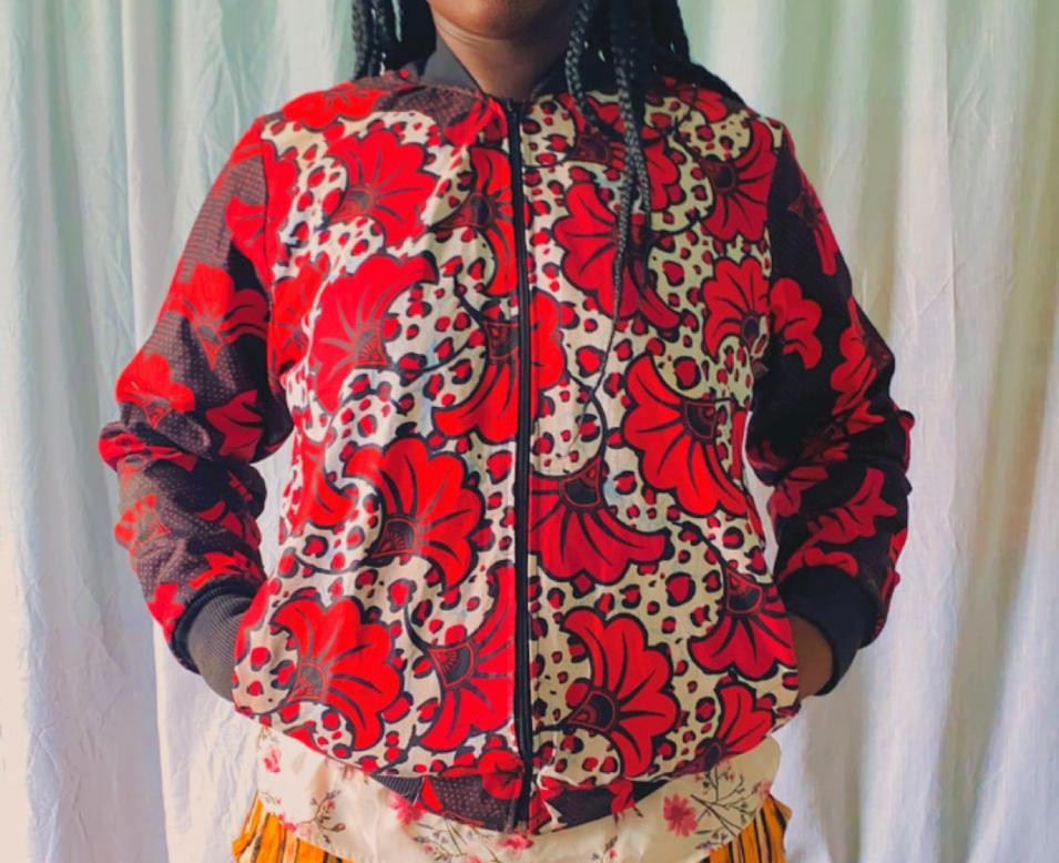 White-redish Kitenge Boyfriend Jacket