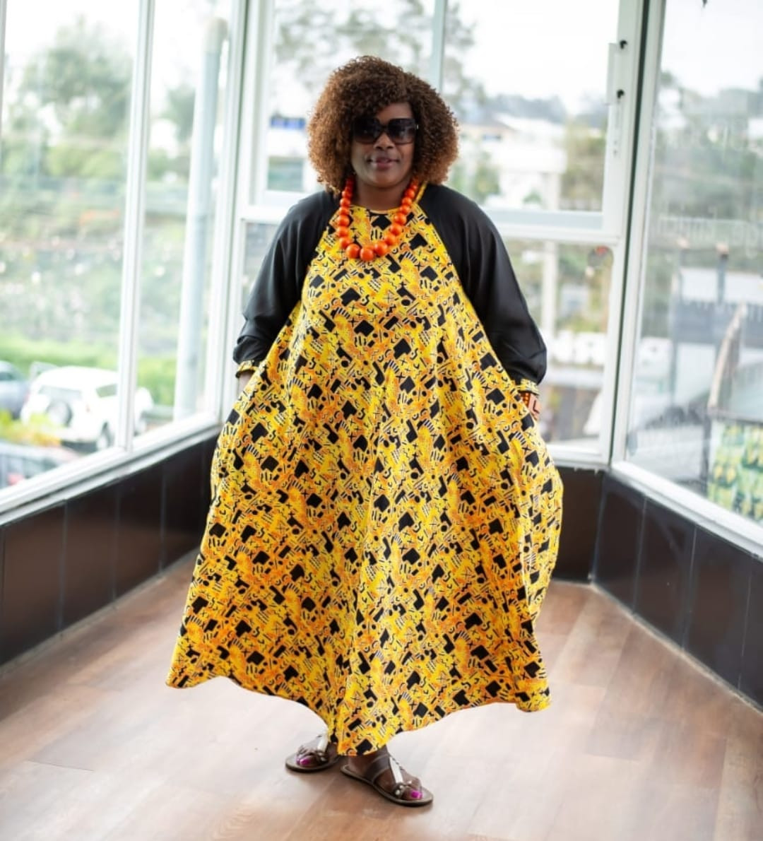 Long flowing Ankara Dress with Chiffon sleeves