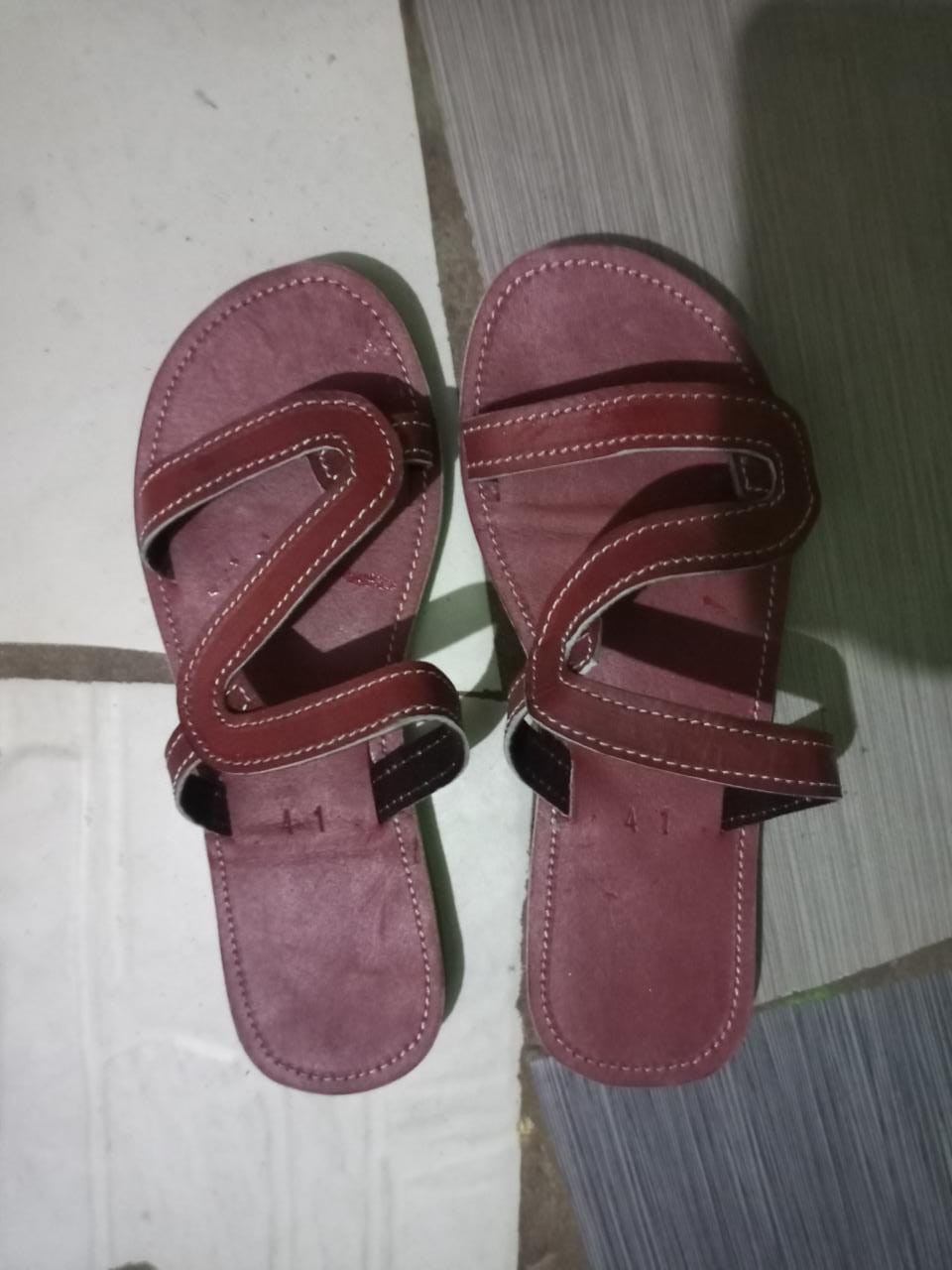 African Men Brown Zigzag Flap Sandals